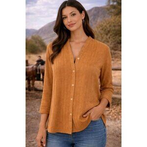 Womens Faux Suede Shirt Pintucked Cowgirl Western Size Large Casual Buckskin